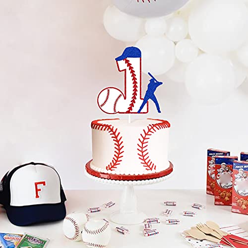 One Baseball Cake Topper 1St Birthday Boy Baseball Sport Theme For Kids One Years Old 1St Birthday Party Supplies Glitter Blue Red Decorations #TOP7