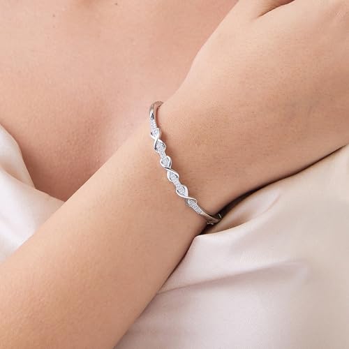 Image of MAIRA 925 Sterling Silver Pure Rhodium plated Swiss Zirconia Studded hypoallergenic Infinity Heart Kada Bracelet Bangle Jewellery | Valentine Gift for Women | Anti Tarnish Kada