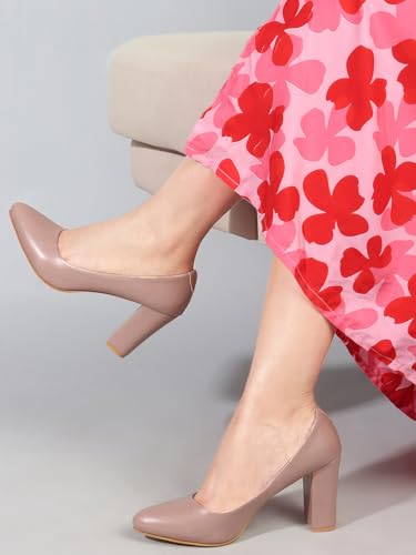 Image of Carlton London Women Stylish Slipon Pump Shoes with Block Heels, Pointed Toe for Party and Formal Occasions