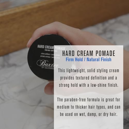 Baxter of California Hard Cream Pomade, Firm Hold - Soft Finish for Men and Women, Great for Thicker Hair Types, Solid Styling Cream for Textured Definition, Powered by Natural Ingredients, 2 Ounce