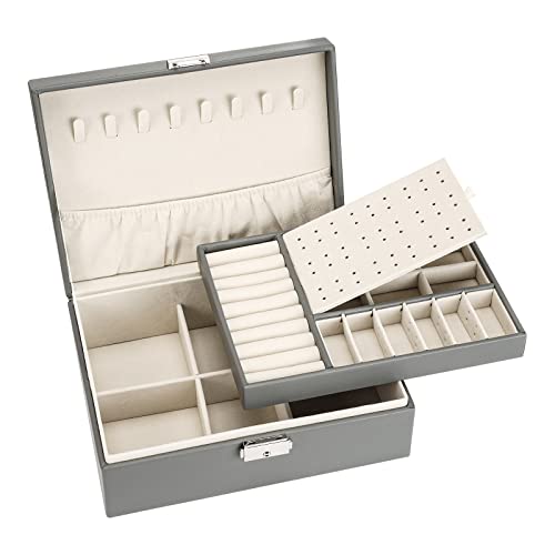 Caja Joyero Mujer Niña Caja para Joyas joyero Caja de Joyas Organizador de Joyas, Caja de Relojes Caja para Relojes(Gris) Cover