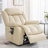 TEKAMON Power Lift Recliner Chair for Elderly with Heat & Massage, Dual Motor Breathable Leather Recliner, Lay Flat Sleeping Chairs with Infinite Position, Remote Control & USB Type-c Ports(Beige)