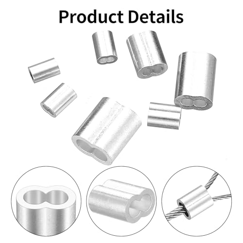 Tenbrachian 288 Aluminium Drahtseilklemmen 1,2mm 1,5mm 2mm 2,5mm 3mm 4mm Würgeklemmen Aluminiumhülsen, Pressklemmen, Quetschhülsen, Doppelhülsen Klemmhülsen, Metallhülsen Crimpschlaufe für Stahlseil