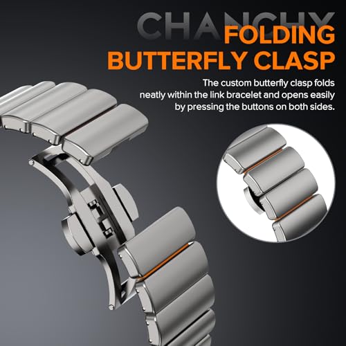 Image of CHANCHY Titanium Band Compatible with Apple Watch Ultra 3 /2 /1 Band 49mm 46mm 45mm 44mm 42mm, Luxury Band Titanium Silicone Dual-Layer Link for Men iWatch Series 11 10 9 8 7 6 5 4 SE