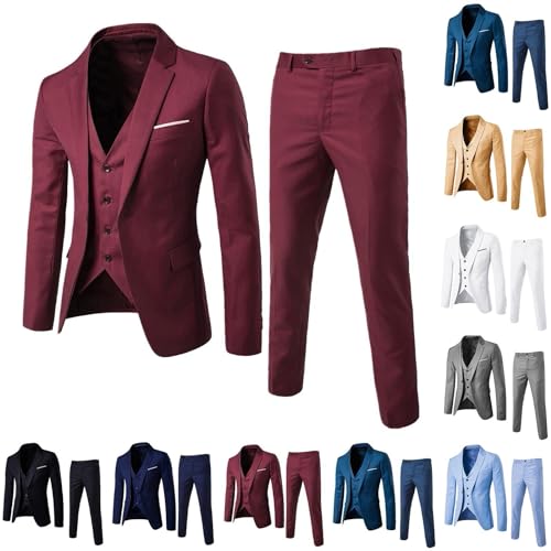 Generic Mens 3 Pieces Business Suit Elegant Solid One Button Blazer Single Breasted Vest Pants Set for Wedding Business Party3