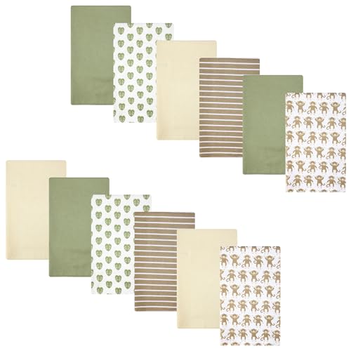Image of Hudson Baby Infant Boys Cotton Flannel Burp Cloths 12-Pack Bundle, Monkey, One Size