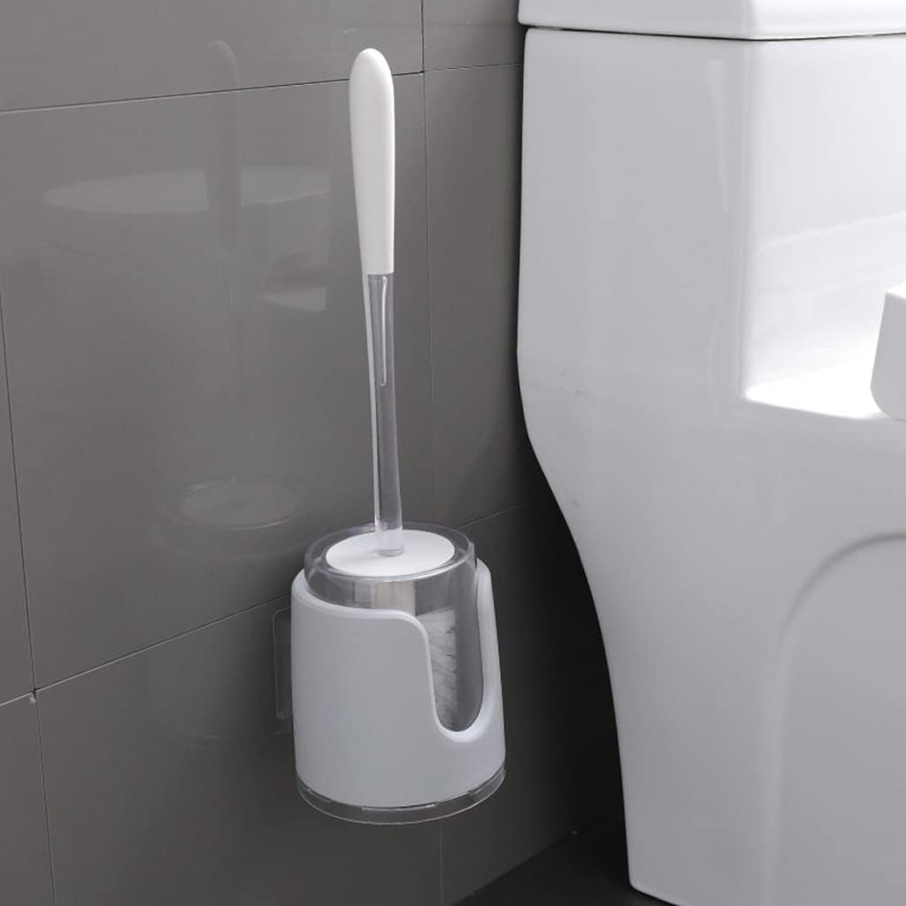 Toilet Brush Toilet Brush Holder Household Wall-Mounted Toilet Cleaning Brush Bathroom Punch-Free Set Soft Hair Toilet Brush Long Handle Toilet Bowl Brush Cleaning Brush(Gris)