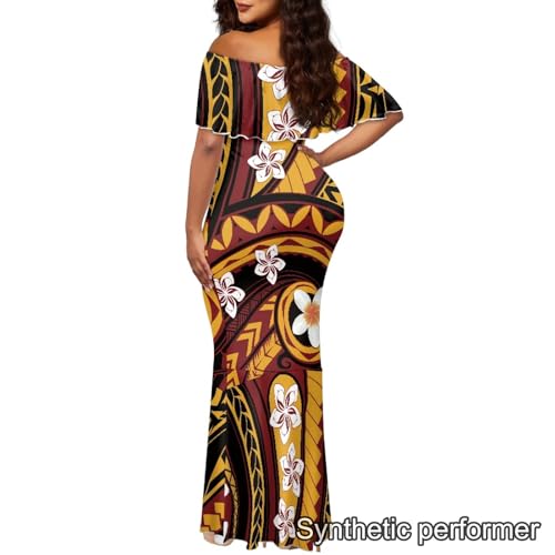 Image of Polynesian Dresses for Women Off Shoulder Maxi Dress Puletasi Samoan Dresses S-7XL