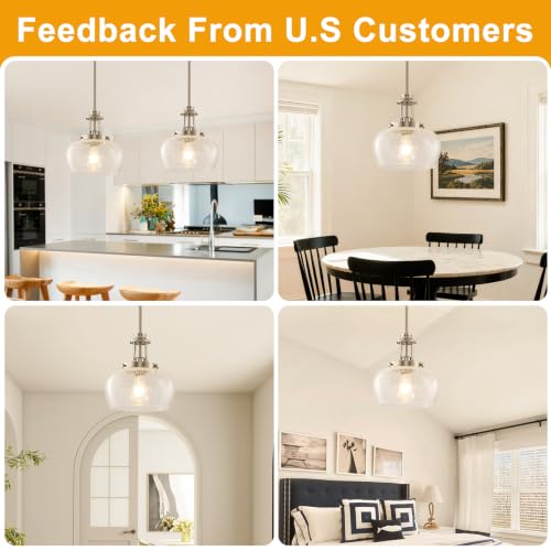 Image of Modern Pendant Lights Kitchen Island, Brushed Nickel Pendant Light Fixtures with 10 inch Clear Crack Glass Shade, Industrial Hanging Pendant Lights Fixture for Kitchen Island Dining Room Entryway