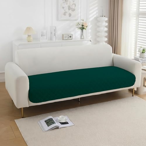 Image of 3 Seater Quilted Sofa Mat Cover | Elegant Green Sofa Protector for Living Room | Soft, Washable | Perfect for Enhancing Living Room Interiors