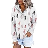 Bild Lippen Damen-Pullover, Bedruckt, modisch, lässig, langärmelig, Knopf, Kordelzug, Krawatte, Hut Lange Pullover Damen Für Leggings (Pink, S)