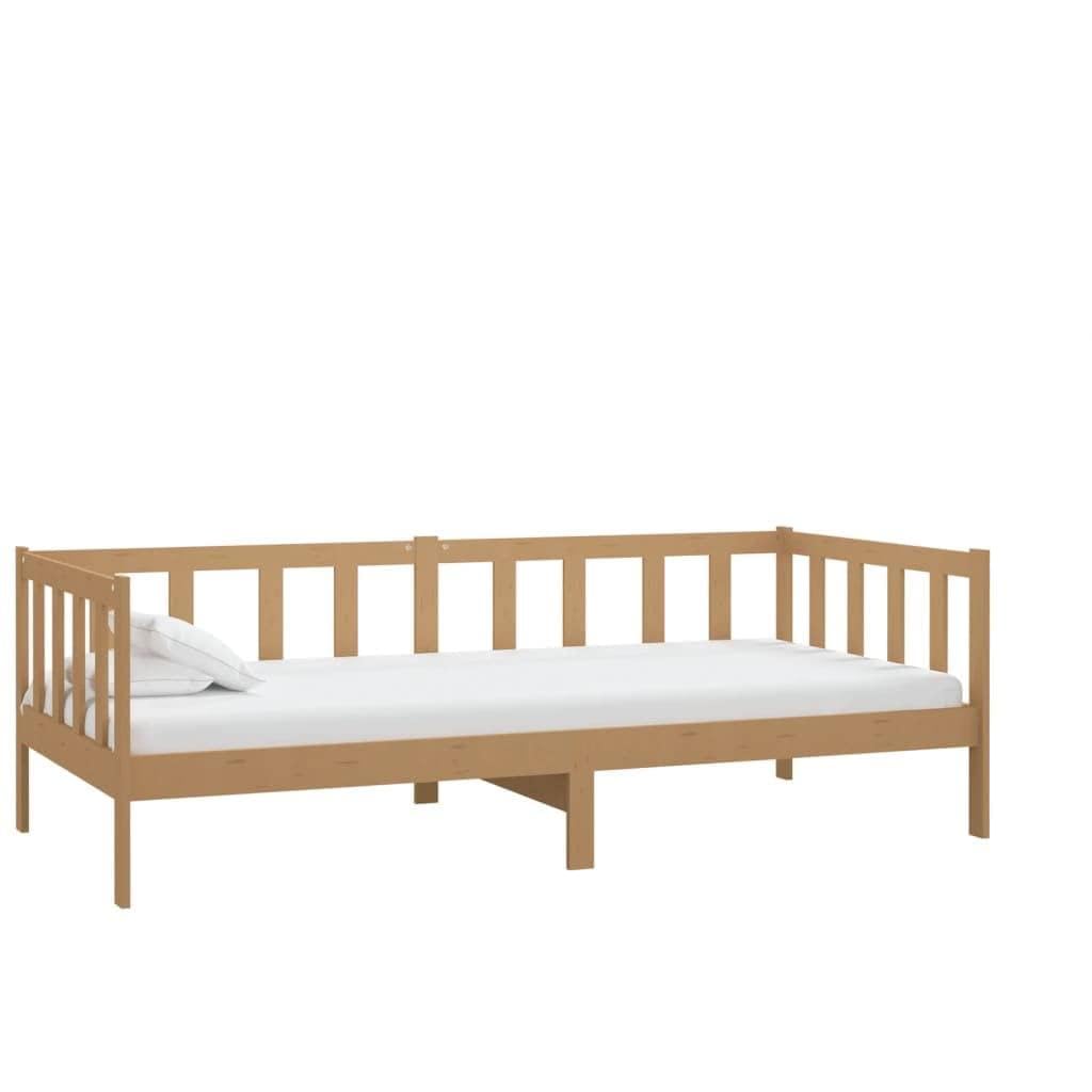 Cama supletoria, 90x200 cm, de pino macizo, marrón miel, con colchón de 18 cm, plegable, con funda lavable, sofá de madera resistente, para salón, dormitorio, oficina