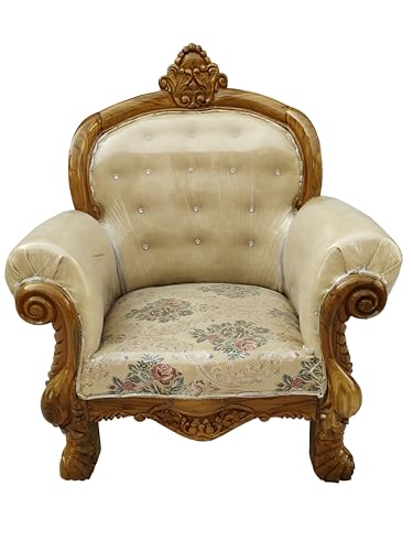 Image of Wooden 5 Seater Sofa Set | 3+1+1 Solid Wood Hand-Carved White Sofa | Traditional Design Furniture for Living Room | Home | Office Seating