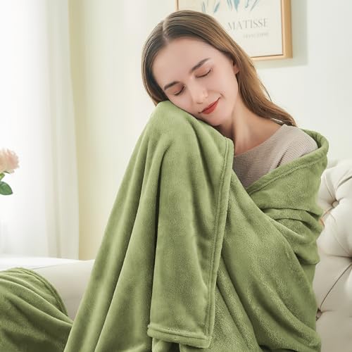 Image of BEDELITE Fleece Blanket Twin Size Sage Green Throw Blanket for Couch & Bed, Luxury Plush Cozy Fuzzy Blanket 60x80 inches, Super Soft Warm Lightweight Throw Blanket for Travel Camping