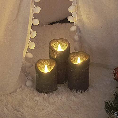 Image of Candle Choice Battery Operated Flameless Candles with Timer Real Wax Realistic Flickering Electric LED Pillars Automatic Built-in Daily Cycle Timer 6-Hour on 18-Hour Off Set of 3 Rustic Texture Gray
