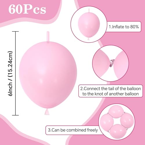 Image of Pink Link Balloons,60Pcs 6Inch Baby Pink Latex Linking Balloons for Birthday Valentine's Day Baby Shower Wedding Anniversary Party Decorations