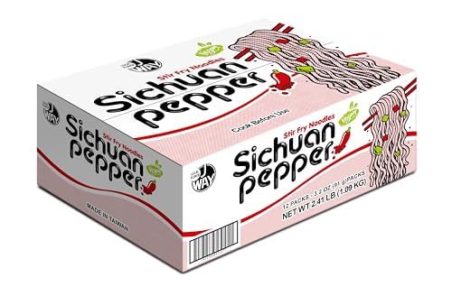 JWAY Sichuan Pepper Stir Fry Noodles, Deep-fried Instant Ramen with Chili Oil, Spicy Dry Tossed Noodles, Real Vegetable Pack, Rich Chili Flavor, Quick & Easy Ready Meal, 3.20 oz (Pack of 12)