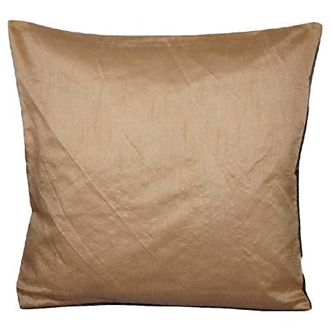 Ruwado Beige Solid Indian Dupion Silk Throw Pillow Case Throw Pillow Case with Invisible Zipper 100% Soft Dupion Silk Cushion Cover - 40x40cm | 16x16 Inches Cover