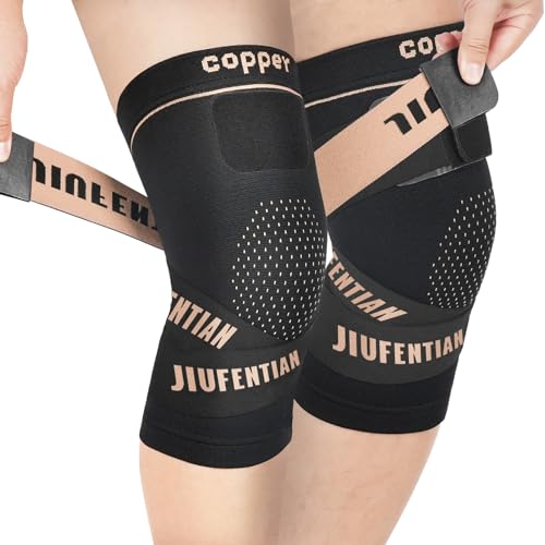 Image of Copper Knee Brace Suppot for Women with Adjustable Strap (2pack, Medium) | Customizable knee support, Copper-infused, Arthritis, meniscus tear, knee pain relief & working out,running support