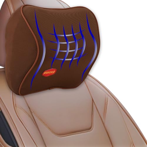 Image of WOSCHER Car Neck Pillow Memory Foam Headrest Cushion Helps Passengers Rest to Relieve Neck Pain and Improve Sitting Posture Universal Version for All Car Seats (Brown Tan)