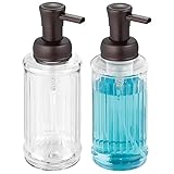 mDesign Foaming Soap Dispenser Pump Bottle for Bathroom Vanities or Kitchen Sink, Countertops - 2 Pack, Clear/Bronze