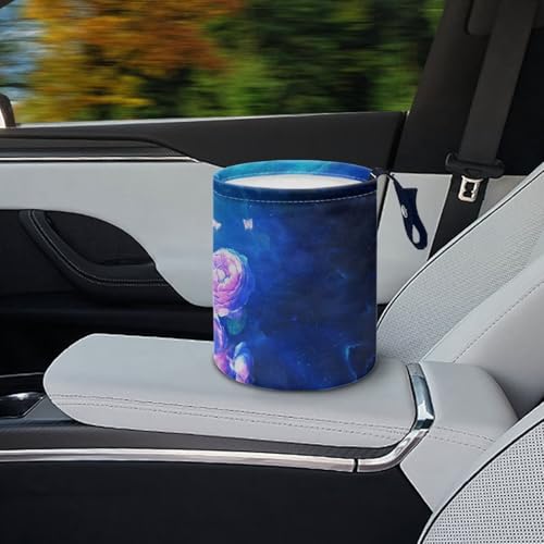 Image of Blue Glowing Butterfly Car Trash Can, Cute Car Trash Bag, Vehicle Trash Can, Multipurpose Trash Bag Hanging, Portable, Collapsible, Waterproof Storage Bag for Cars