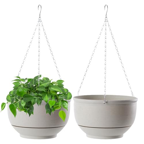 EACHPT Vasi da Parete,2 pezzi Vasi da Appendere in Plastica,23CM Rotonda Vasi Sospeso per Piante,vasi da fiori sospesi per esterni con fori di Drenaggio e Sottovaso Rimovibile per Giardino Domestico