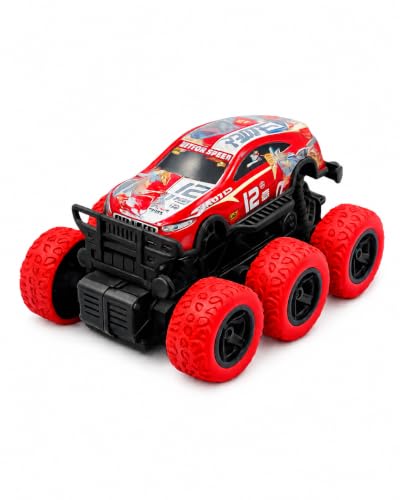 Image of 6 Wheel Monster Truck Toy for Kids, Friction Powered Push and Go Racing Car, Big Wheel Off-Road Vehicle, Heavy Duty Plastic Stunt Truck for Age 3+ Years (Pack of 1) (6 Wheels Monster Truck)