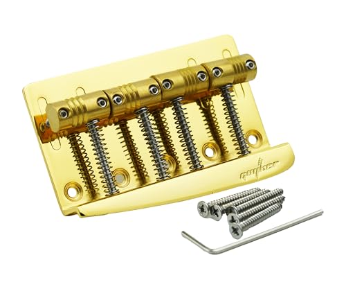 Guyker 4 String Electric Bass Bridge with Vintage Style Saddles Replacement Part (GB-204, Gold)