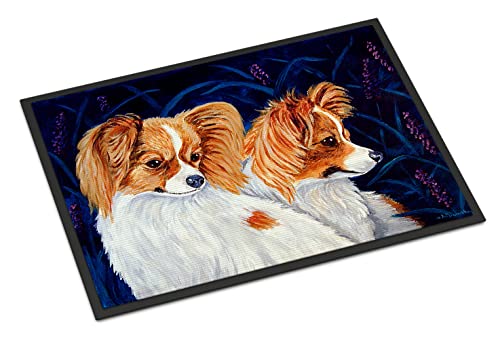 Caroline's Treasures 7241JMAT Papillon Doormat 24x36 Front Door Mat Indoor Outdoor Rugs for Entryway, Non Slip Washable Low Pile, 24H X 36W