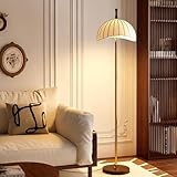 Moderne 168 cm hohe Mond-Stehlampe mit Leinen und Holzsockel, E27, 3-farbiger Dimmer, Licht für Wohnzimmer, Schlafzimmer, Lesezimmer, Villa – Heimdekoration