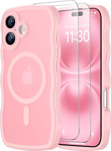 Coque iPhone 16 anti-rayures avec protection écran en verre trempé et bord ondulé élégant