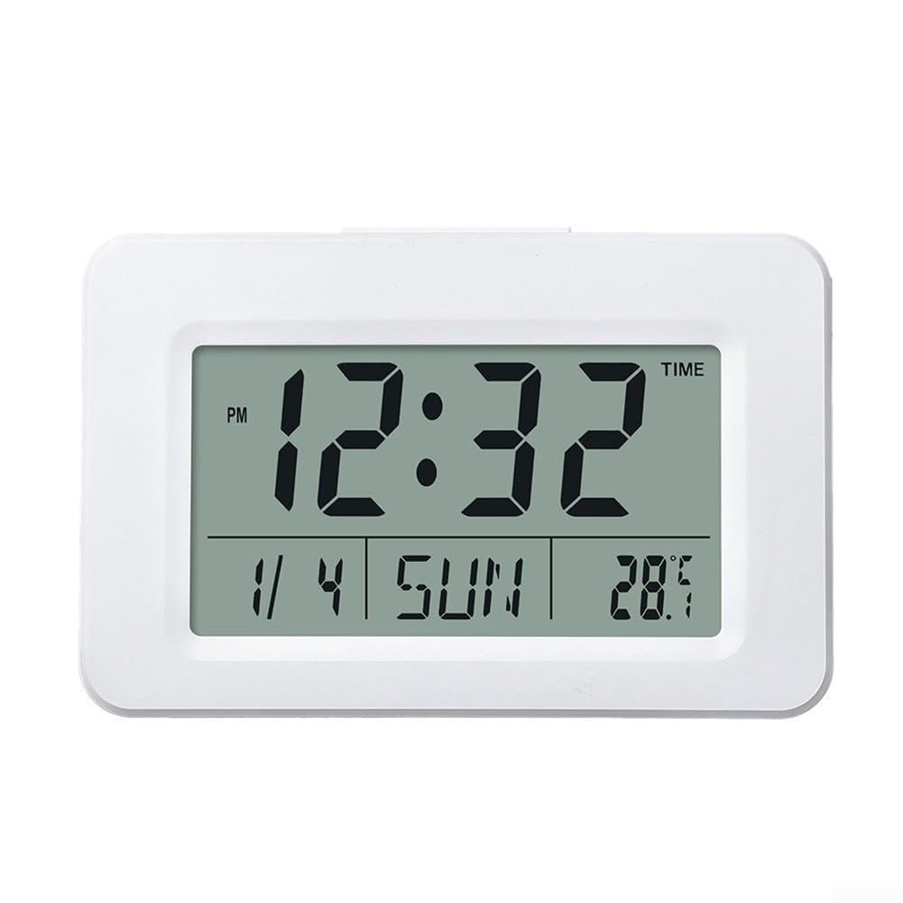 Wlinfetity Electronic Calendar Clock with Digital Temperature Readout and Alarm, Clock with 12H 24H Display Mode and Night Backlight, Desktop Clock and Organizer (white)