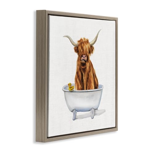 Image of Shaggy Country Cattle in Tub, 17 x 17 Inch Canvas in Floater Frame | Stupell Industries . By Donna Brooks . Ready to hang . Bathroom or farmhouse decor . Made in USA