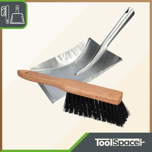 ToolSpace Handfeger und Schaufel Kehrschaufel Set mit Stiel verzinkter Stahl Kehrblech und Handbesen Metall Kehrgarnitur Holz Handbesen Schaufel Kehrschaufel Metall Schaufel- & Besensets Außen/Innen