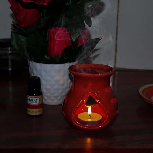 Image of Pure Source India Ceramic Aroma Oil Burner Pack of 4 (Green, Navy Blue, Red, Black)