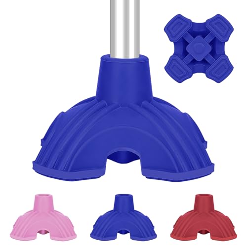 supregear Cane Tips, Self Standing Quad Base Replacement for Walking and Folding Canes, 4 Prong Heavy Duty Rubber Foot Pads for Walking Sticks, 3/4 Inch (19 mm), Blue