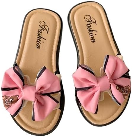 Toddler Girls Slide Sandals, Cute Bear Bow Girls Slippers, Soft Comfort Kids Summer Shoes