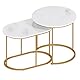 sogesfurniture Couchtisch 2er-Set, Wohnzimmertisch Beistelltisch Sofatisch Kaffeetisch Satztisch mit Marmormuster, Golden Metallrahmen für Wohnzimmer, Balkon, Weiß