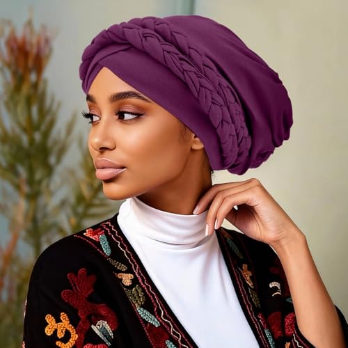 Image of DRESHOW African Women Turban Caps Beanie Twist Headscarf Pre-Tied Double Twisted Braids Headwraps for Women Chemo Cancer Cap
