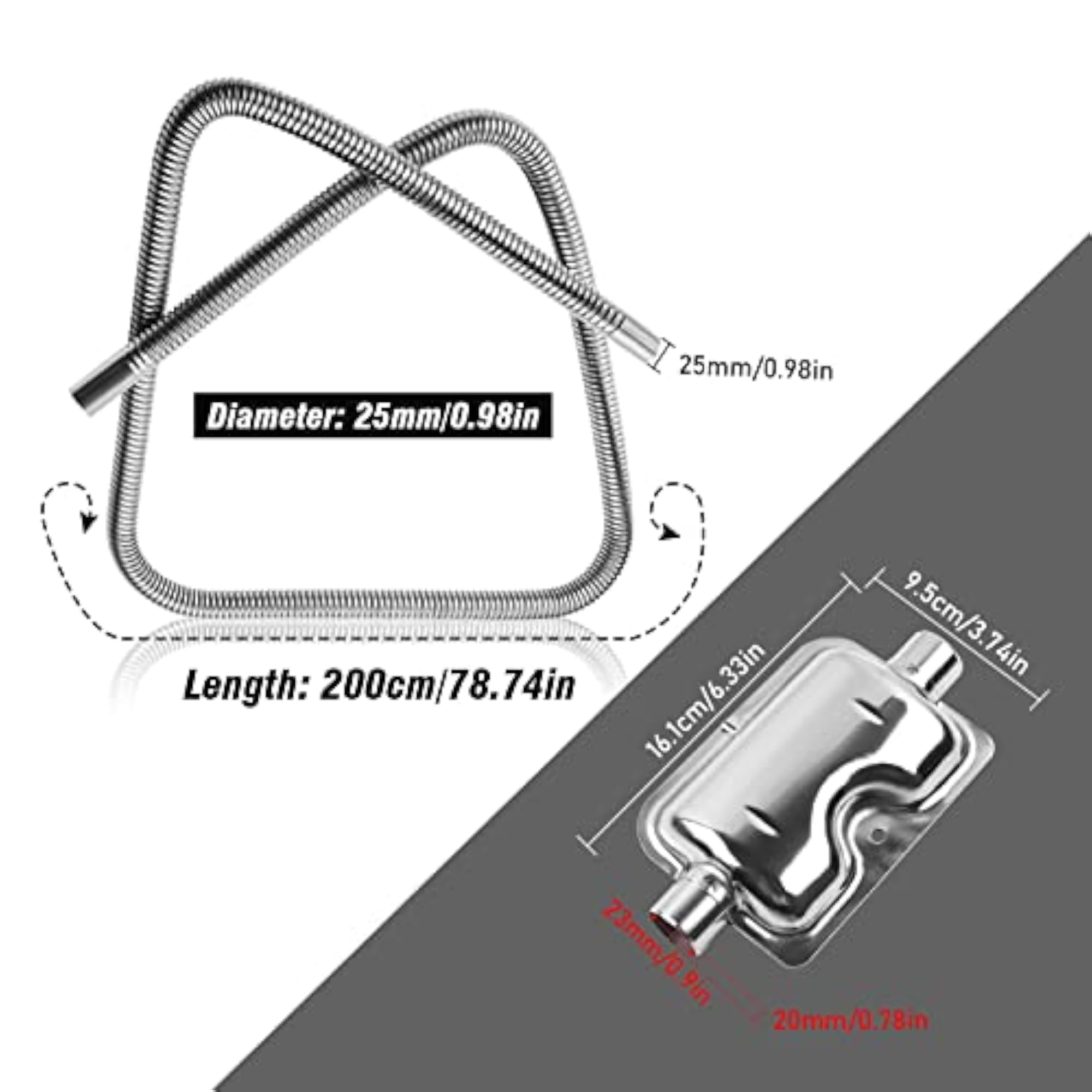 Diesel Heater Exhaust Pipe with Muffler & Clamps