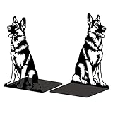 Peacoblue Metal Bookends for Shelves, Modern Decorative Heavy Duty Study Book Ends Stoppers for Office, Desk, Shelf, Room 5.3"x4.3"x7.9" Cast Iron Simple Tall Bookends 1 Pair (German Shepherd)