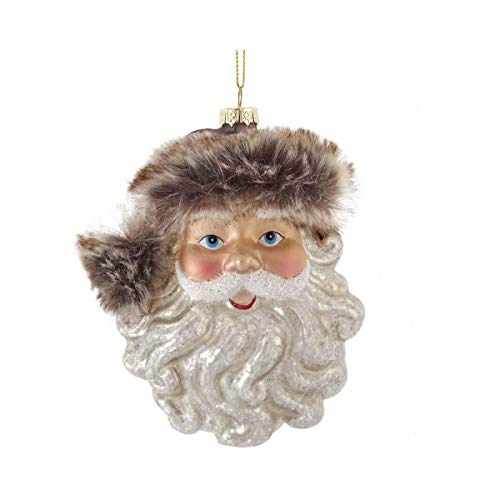 Kurt Adler C6378 - Adorno Colgante Decoracion Cabeza de Papá Noel con Piel Sintética Marrón, 12,7 cm de Alto, Cristal