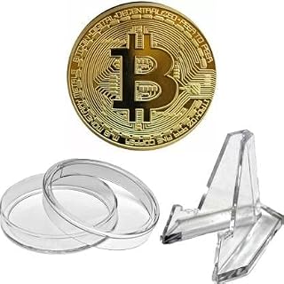 Quikprof Mridshala Zinc Alloy BTC Bitcoin Coin with Stand & Cover 40mm (1 Pc) with Free Display Stand for Coin