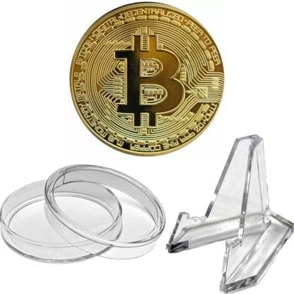 Mridshala Zinc Alloy BTC Bitcoin Coin with Stand & Cover 40mm (1 Pc) with Free Display Stand for Coin
