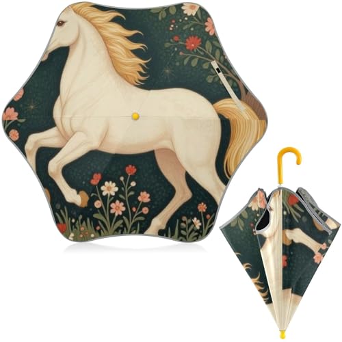 Paraguas infantil de unicornio medieval resistente al viento con tira reflectante de seguridad
