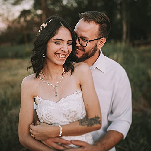 Yanoda Clear Crystal Wedding Jewelry For Bride Rhinestone Necklace Earrings Bracelet Jewelry Set For Wedding Gifts Silver-Tone Bridal Bridesmaid Wedding Evening Party Prom Jewelry Set #TOP1