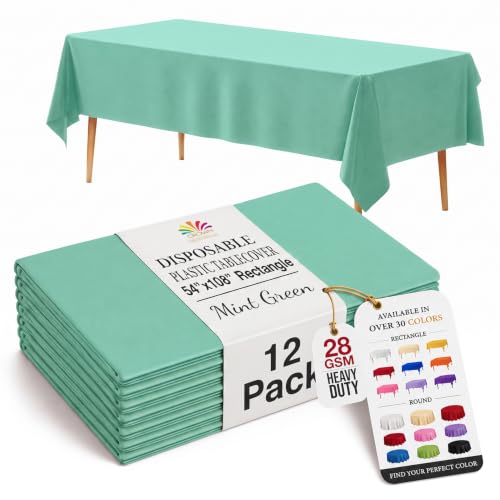 Exquisite Mint Green Plastic Table Cloth Disposable 12 Pack, 54 x 108