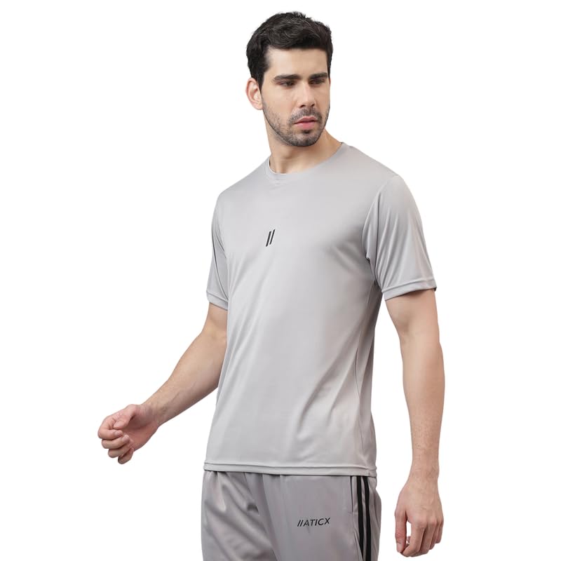 Image of ATICX Slim Fit Polyester Sports T-Shirt for Men - Round Neck Quick Dry Fit Half Sleeve Breathable Stylish Gym & Workout Tee - Lightweight Running Cycling Football Swimming Training Sportswear Top