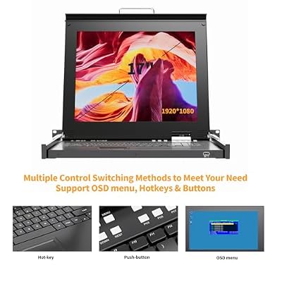 1U Rack Mount KVM Console,Arvitek 17 LCD Monitor KVM Switch 8 Port VGA w/Cables,Keyboard Touchpad,Fits 23.631.8 Rack Depth, Support 1280 * 1024